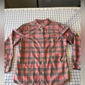 L.L. Bean Women’s peach organic cotton Plaid Button Down Shirt